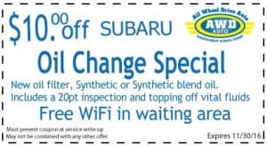Subaru Oil Change Coupon